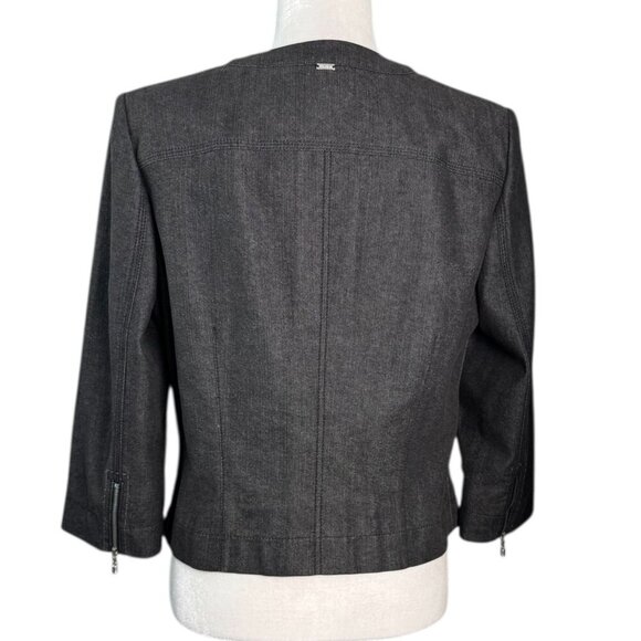 St. John Smokey Gray Denim Jacket Zipper Front and Zipper Pockets Womens Sz M - Picture 8 of 8